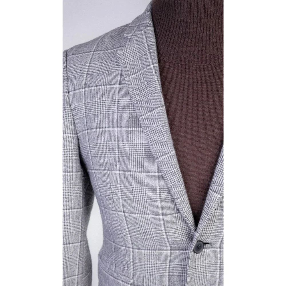Express Extra Slim Plaid Blazer Sport Coat Sz 38S Two Button Wool/Cotton Jacket